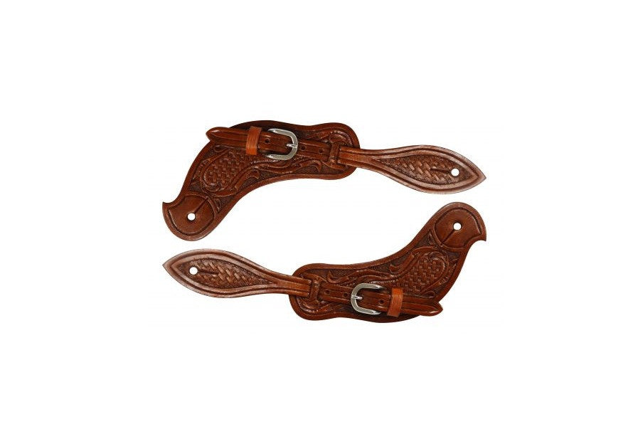 PFR11076  Showman ® Men's size leather spur straps with basket weave and filigree tooling