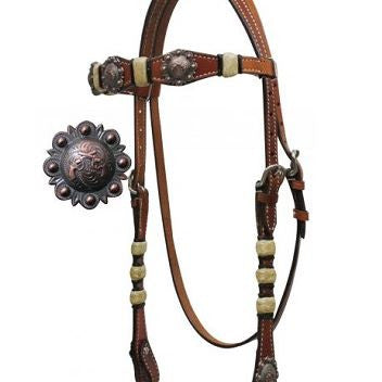 PFR12822 Showman ® Double Stitched Headstall with Rawhide Accents and Crossed Guns Conchos
