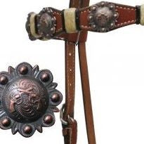 PFR12822 Showman ® Double Stitched Headstall with Rawhide Accents and Crossed Guns Conchos