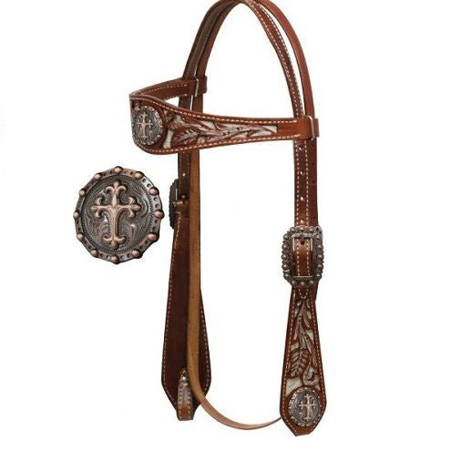 PFR12833 Showman ® Double Stitched Leather Painted Headstall with Celtic Cross Conchos