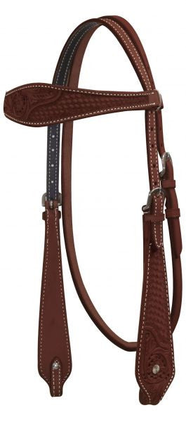 PFR12859 Argentina Cow Leather Headstall with Basket weave and Floral Tooling