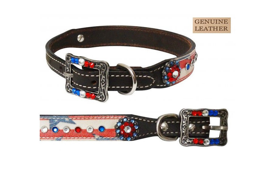 PFR175823  Showman Couture ™ Genuine leather dog collar with stars and stripes