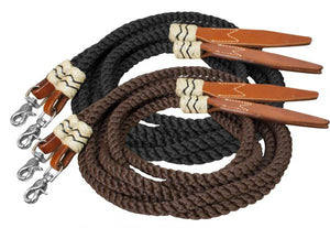 PFR19082 Showman ® 8ft rolled nylon split reins with leather poppers