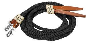 PFR19082 Showman ® 8ft rolled nylon split reins with leather poppers