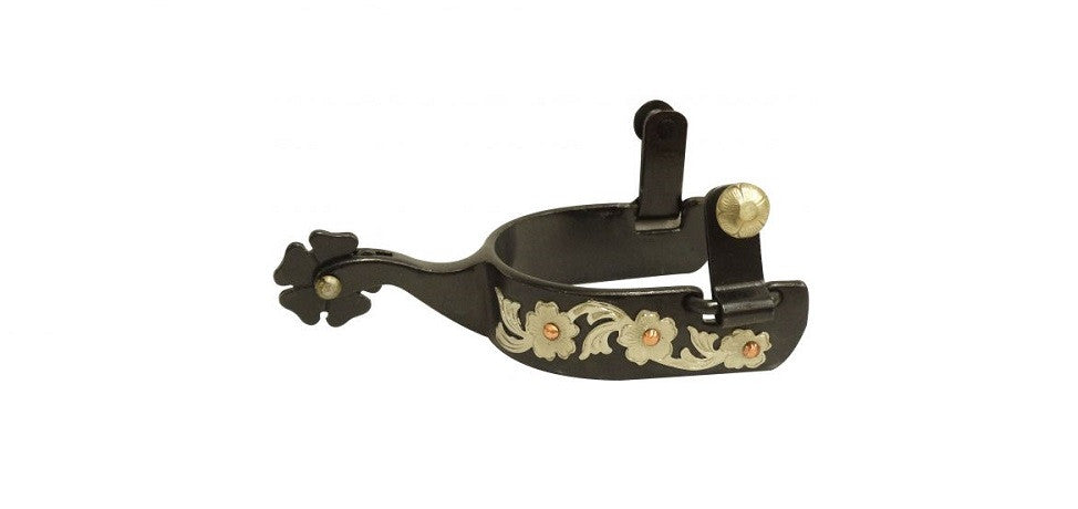 PFR2580383 Showman ® Ladies black steel spur with engraved silver overlay and copper studs