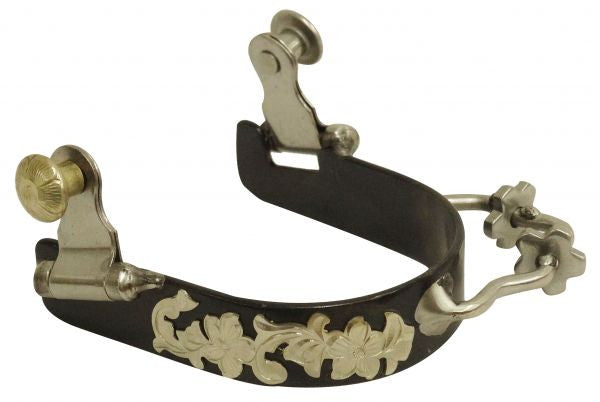 PFR258786 Showman ® Ladies black steel bumper rowel spur with silver overlays