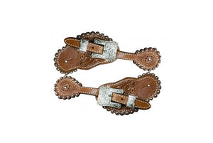 PFR30724 Showman ® Ladies size floral tooled spur straps with engraved silver buckles