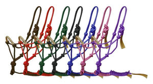 PFR4320 Adjustable rope halter with a rawhide braided cowboy nose band
