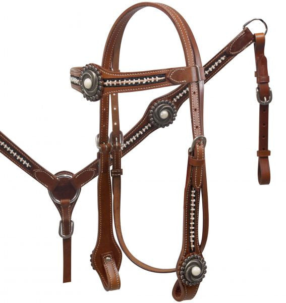 PFR5031 Showman ® Beaded Concho Headstall set with Pearl Inlay Conchos