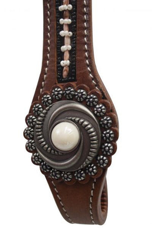 PFR5031 Showman ® Beaded Concho Headstall set with Pearl Inlay Conchos