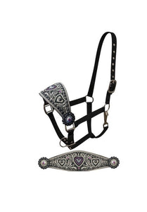 PFR5077 Showman ® FULL SIZE Bronc halter with tooled noseband and beaded crystal heart inlay