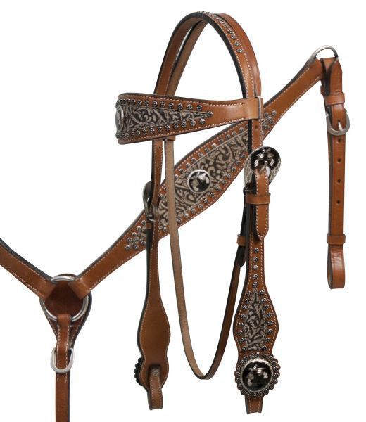 PFR7002 Showman ® Filigree overlay headstall and breast collar set with cross guns conchos