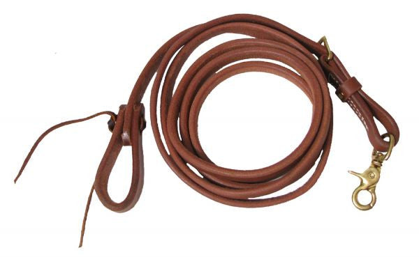PFR7412 Showman™ 5/8" X 8' long oiled harness leather adjustable roping rein
