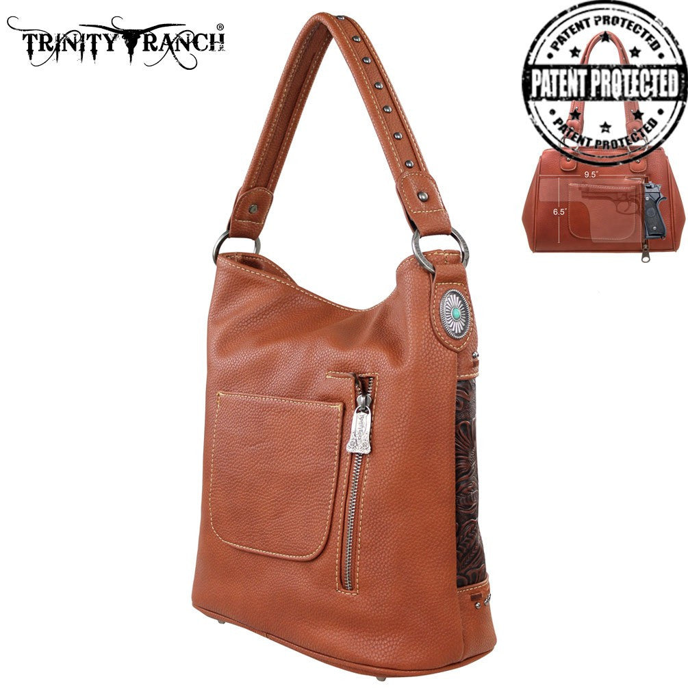 PFRTR20G-916 Trinity Ranch Tooled Design Handbag Brown