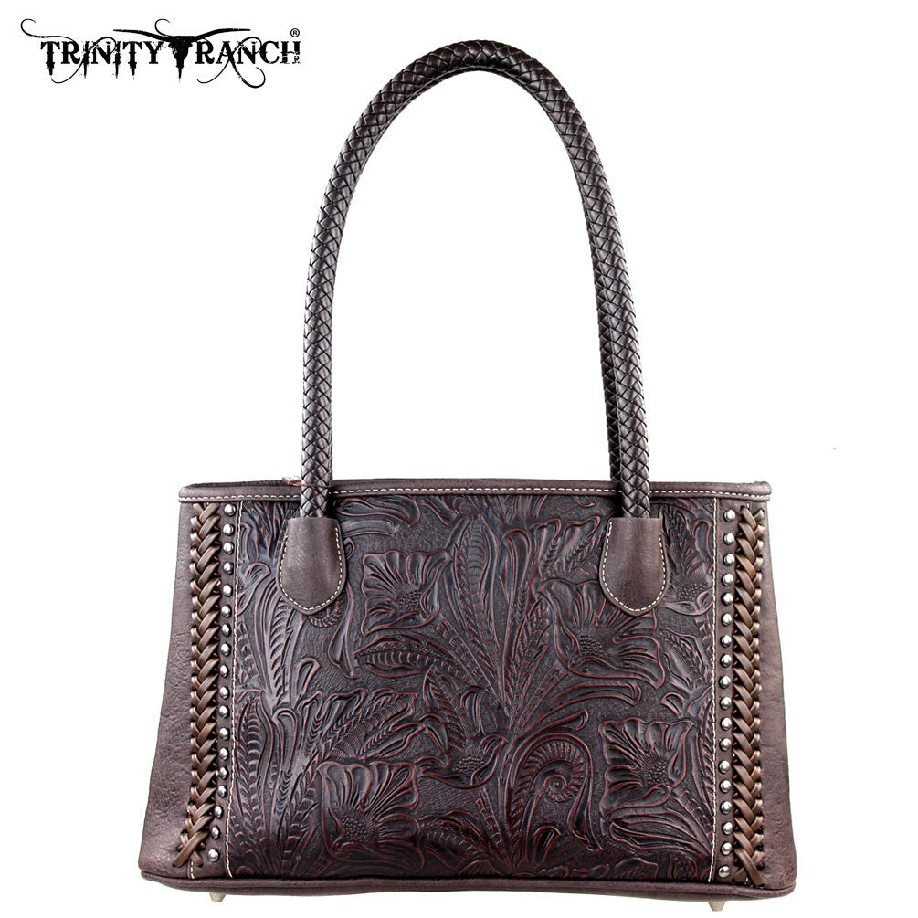 PFRTR25-8394 Trinity Ranch Tooled Design Collection Handbag Coffee
